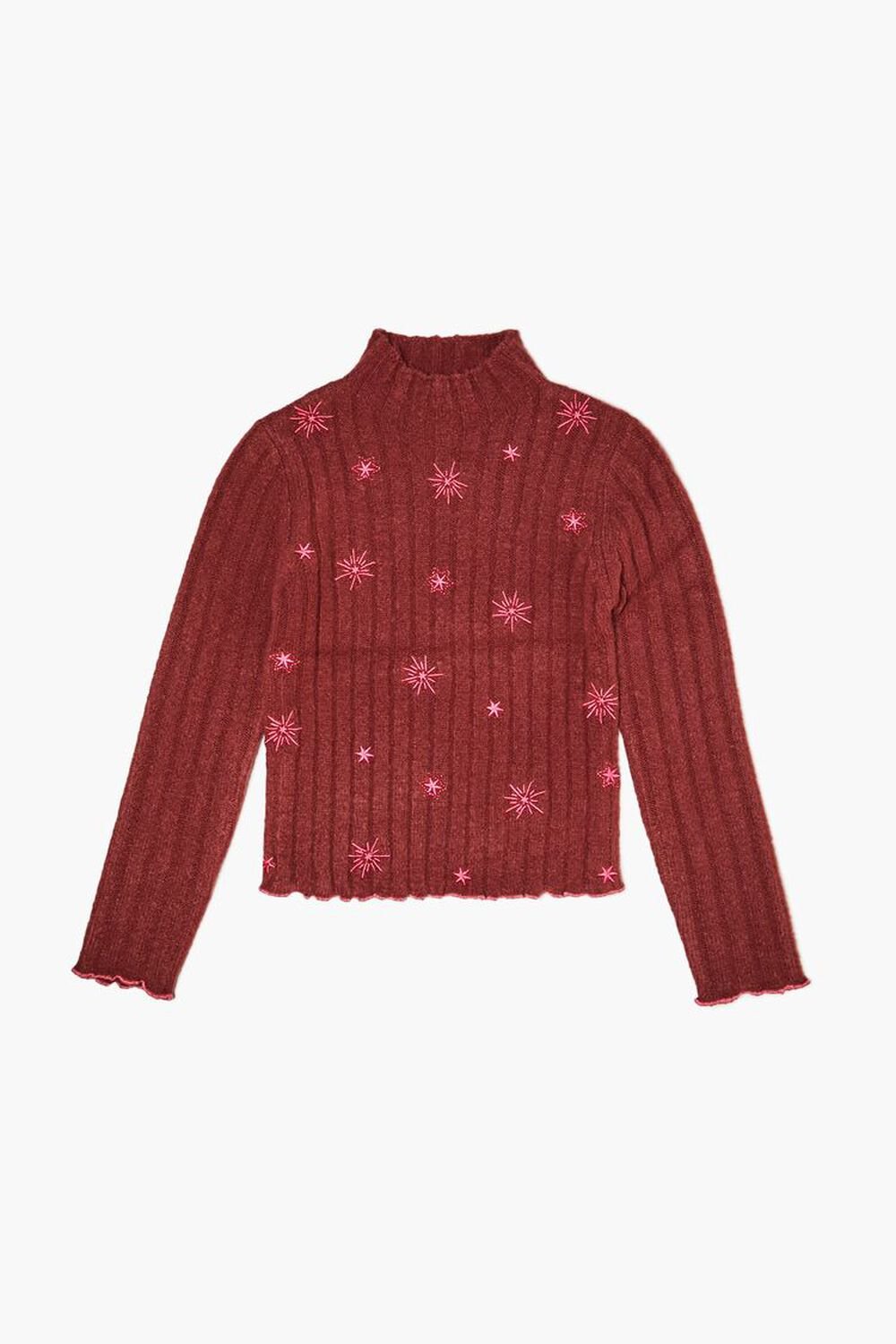 BURGUNDY/PINK Girls Star Print Sweater (Kids), image 1