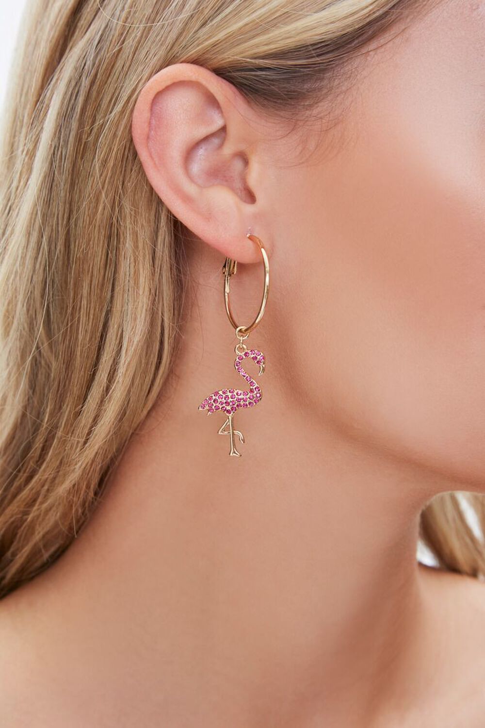 PINK/GOLD Flamingo Charm Drop Earrings, image 1