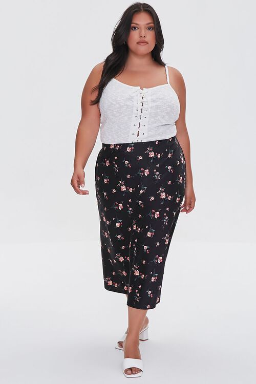 BLACK/MULTI Plus Size Floral Print Skirt, image 5