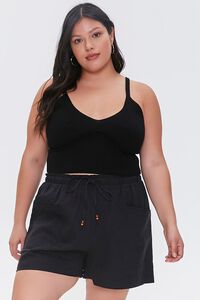 BLACK Plus Size Linen Paperbag Shorts, image 1