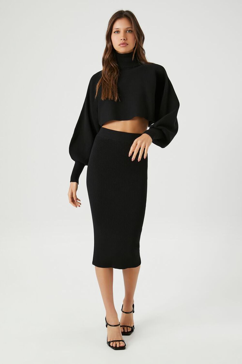 BLACK Turtleneck Sweater & Skirt Set, image 1