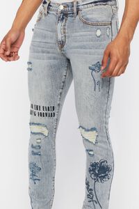 LIGHT DENIM Floral Graphic Distressed Skinny Jeans, image 4