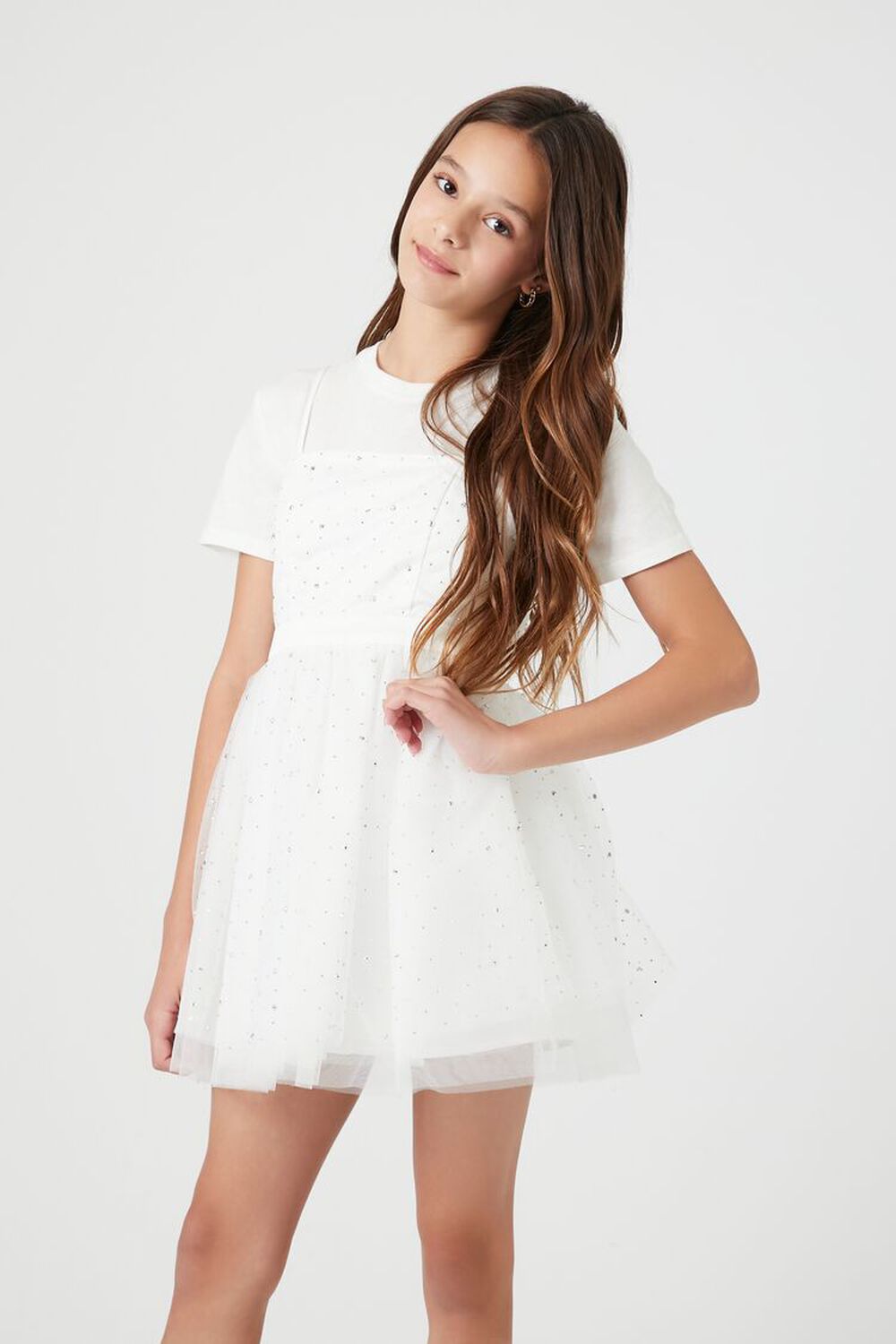 WHITE/MULTI Girls Rhinestone Fit & Flare Mini Dress (Kids), image 1