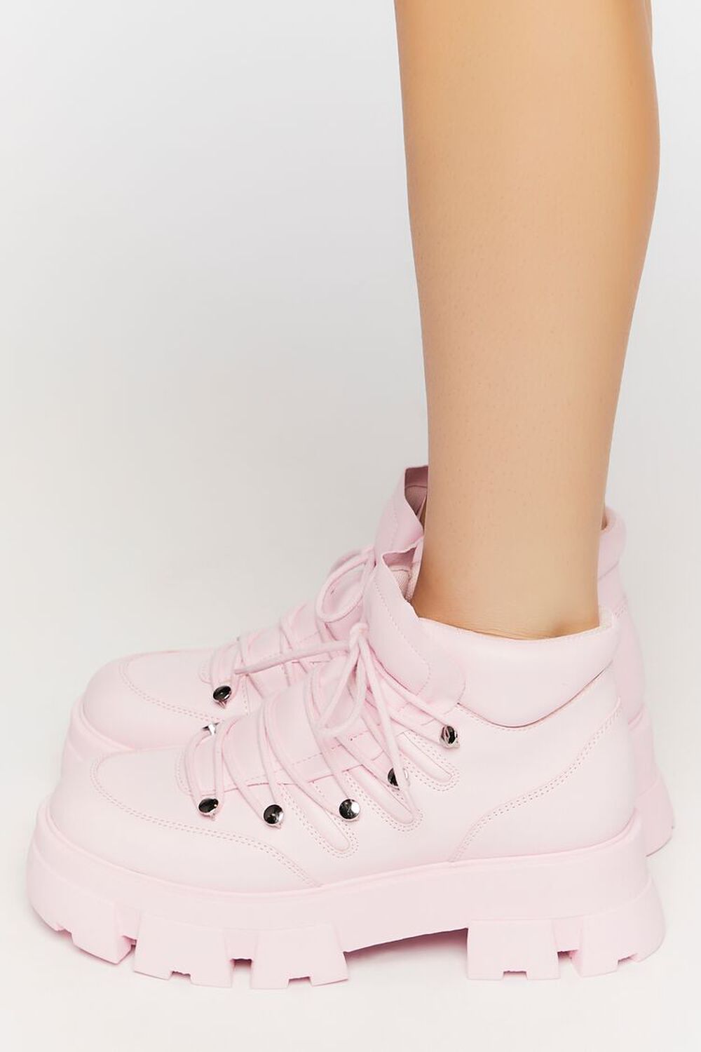 PINK Lace-Up Lug Sole Ankle Booties, image 2