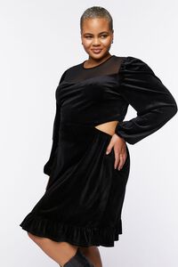 BLACK Plus Size Velour Cutout Mini Dress, image 2