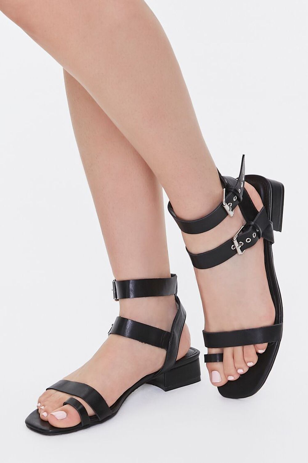 BLACK Caged Block Heel Sandals, image 1