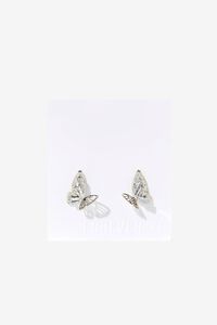 SILVER/CLEAR Butterfly Faux Gem Stud Earrings, image 3