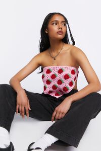 PINK/RED Strawberry Crochet Crop Top, image 1