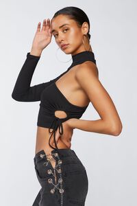 BLACK Ruched Cutout One-Sleeve Crop Top, image 2