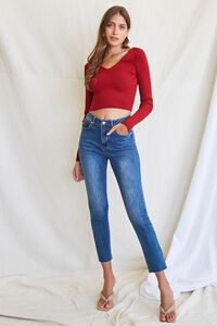 BURGUNDY Ribbed Cropped Sweater, image 4