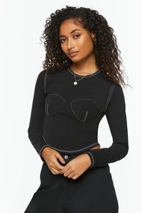 BLACK/WHITE Bustier-Stitched Long-Sleeve Top, image 1