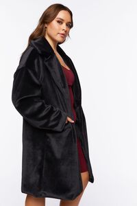BLACK Plus Size Faux Fur Coat, image 2