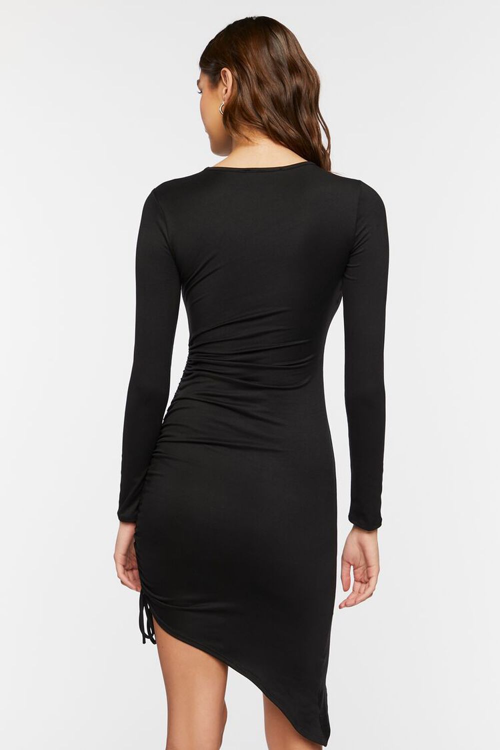 BLACK Asymmetrical Ruched Drawstring Dress, image 3