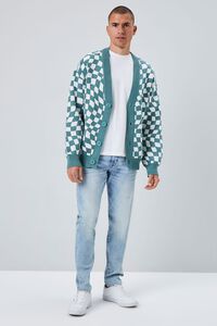 GREEN/WHITE Checkered Cardigan Sweater, image 5
