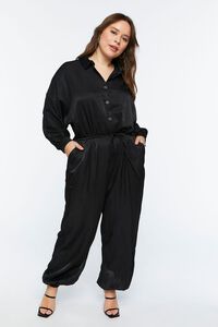 BLACK Plus Size Satin Long-Sleeve Jumpsuit, image 4