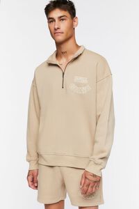 TAUPE Flocked Still Going Graphic Half-Zip Pullover, image 1