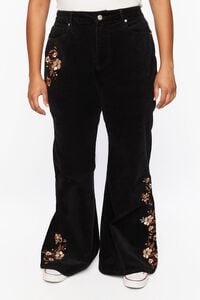 BLACK/MULTI Plus Size Floral Embroidered Flare Pants, image 2