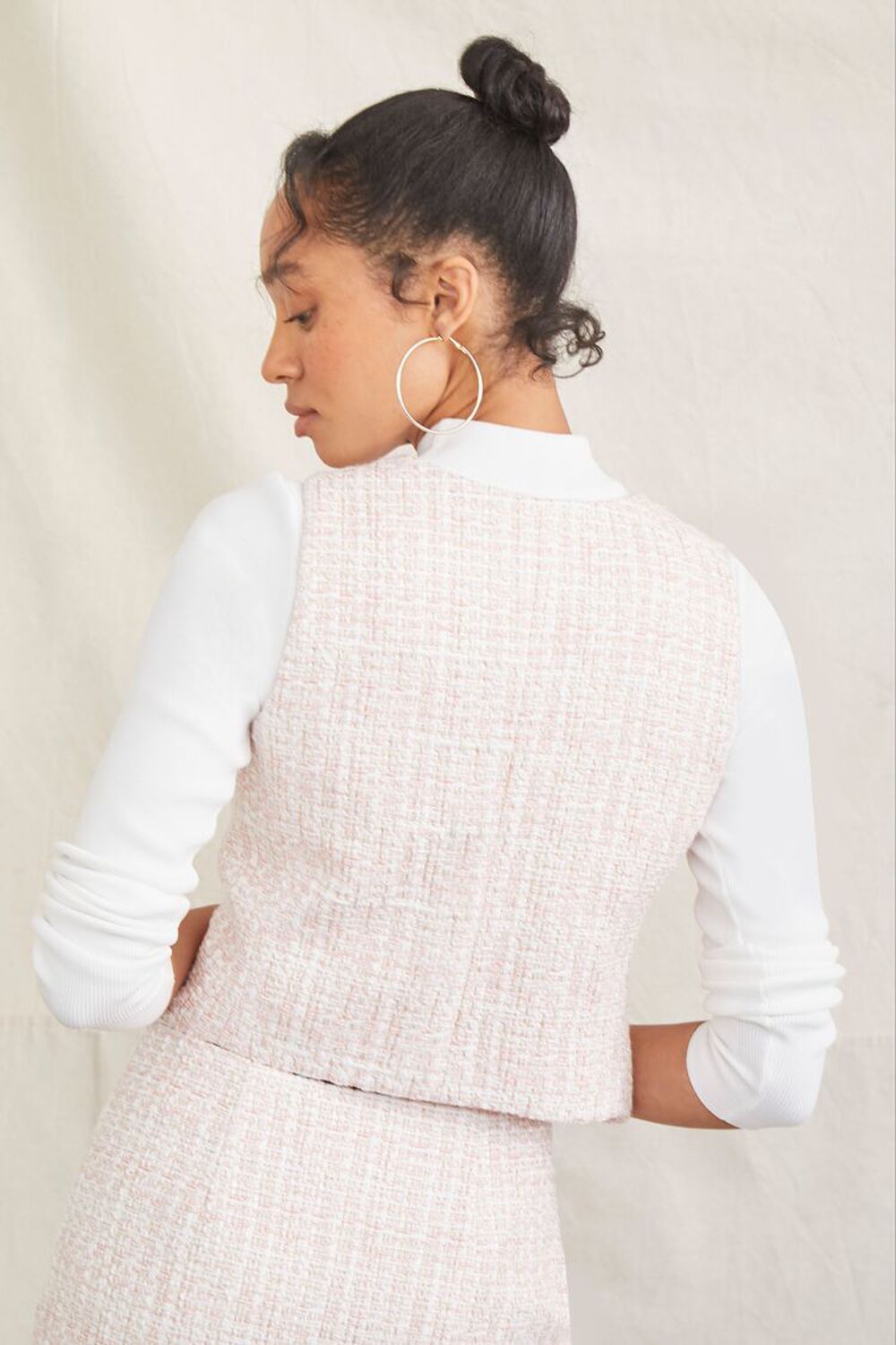 WHITE/PINK Tweed Button-Front Vest, image 3
