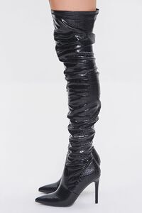 BLACK Faux Croc Leather Thigh-High Boots, image 2