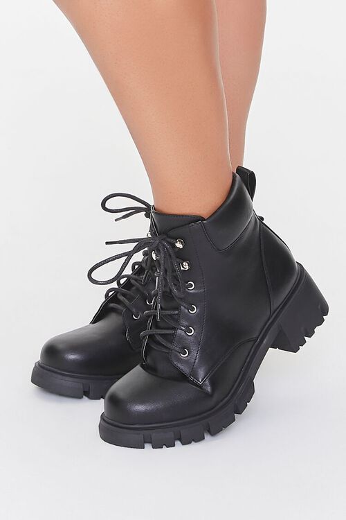 BLACK Faux Leather Lace-Up Booties (Wide), image 1