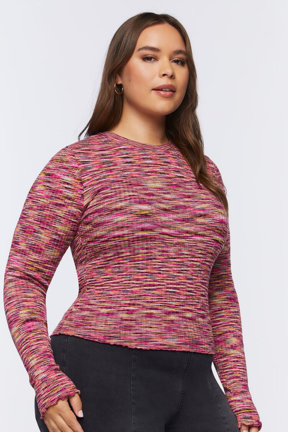 MERLOT/MULTI Plus Size Space Dye Sweater-Knit Top, image 2