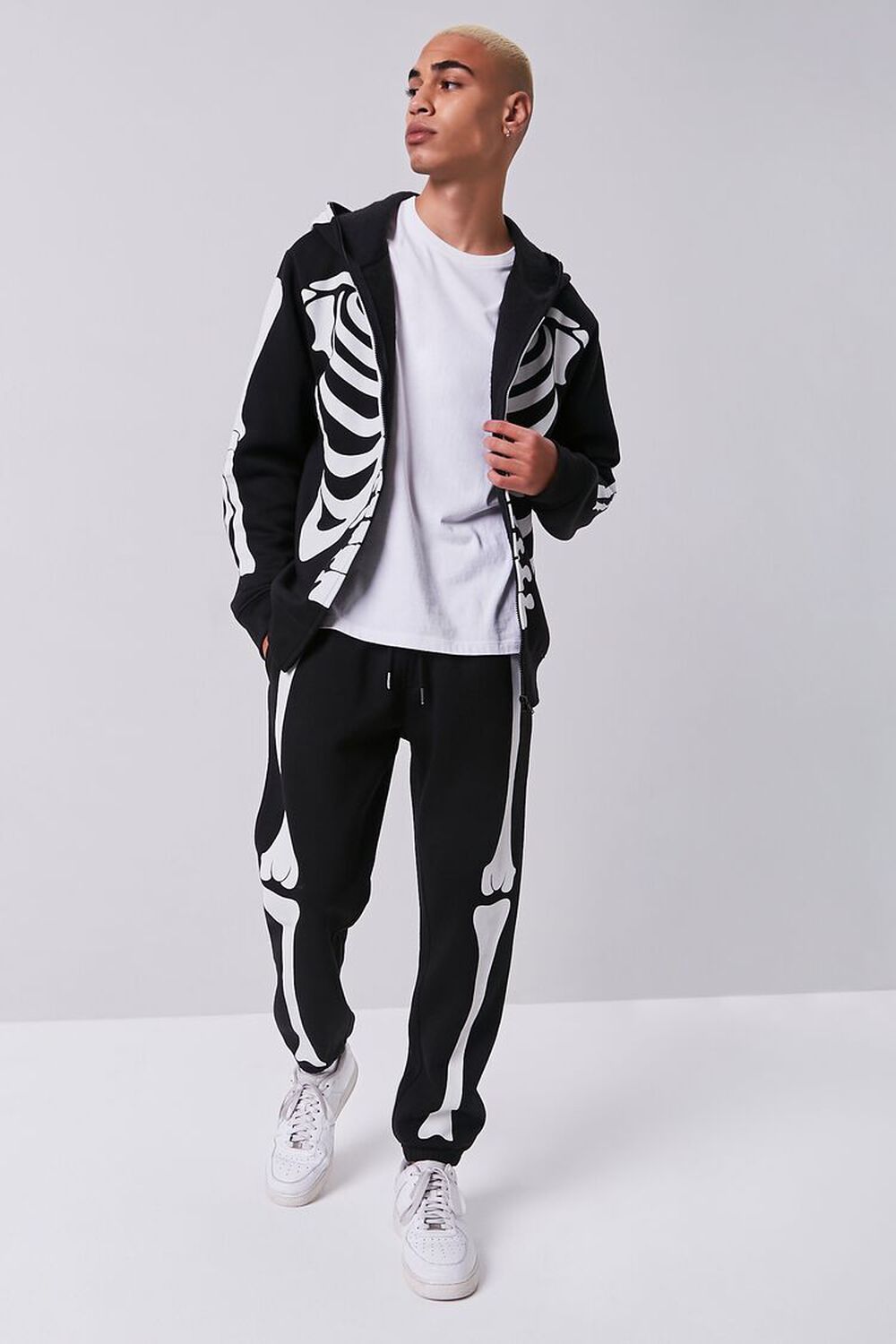 BLACK/WHITE Skeleton Print Slim-Fit Joggers, image 1