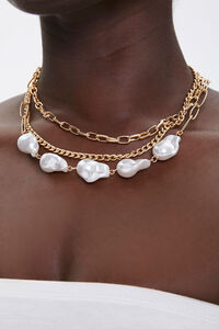 GOLD/CREAM Faux Pearl Layered Necklace, image 1
