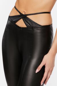 BLACK Faux Leather Crisscross Cutout Pants, image 5