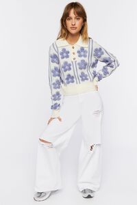 CREAM/BLUE Floral Print Sweater-Knit Top, image 4