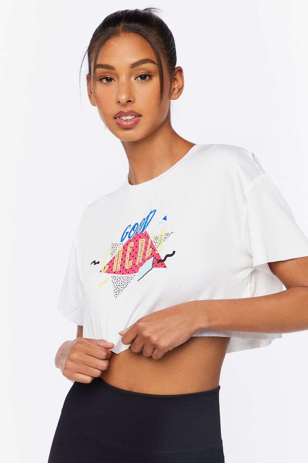 WHITE/MULTI Active Good Energy Graphic Cropped Tee, image 1