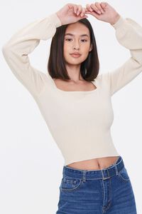 TAUPE Ribbed Sweater-Knit Top, image 1