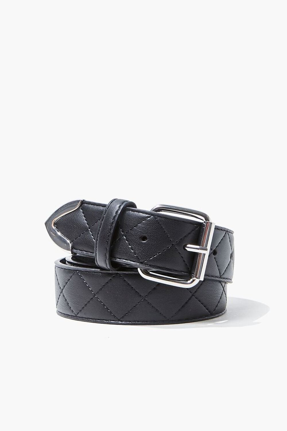 BLACK/SILVER Faux Leather Quilted Hip Belt, image 1