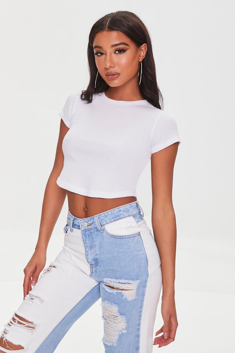 Cropped Waffle Knit Tee