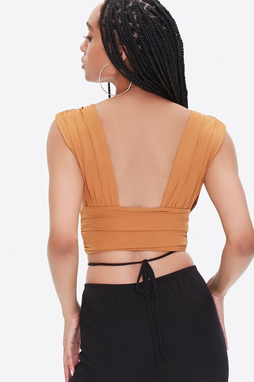 CAMEL Plunging Ruched Crop Top, image 4