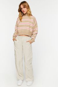 KHAKI/PEONY Striped Mock Neck Sweater, image 4