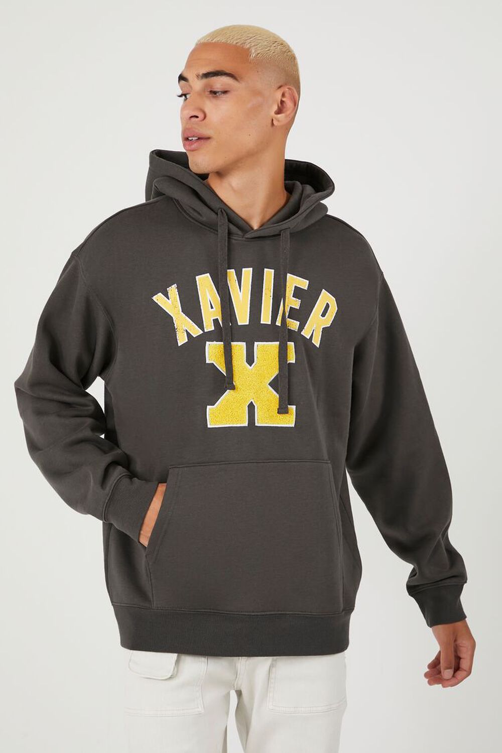 21men Forever 21 Men's Xavier Graphic Drawstring Hoodie Sweatshirt in Black, XXL | F21