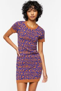 BLUE/BROWN Abstract Sweater Mini Dress, image 1