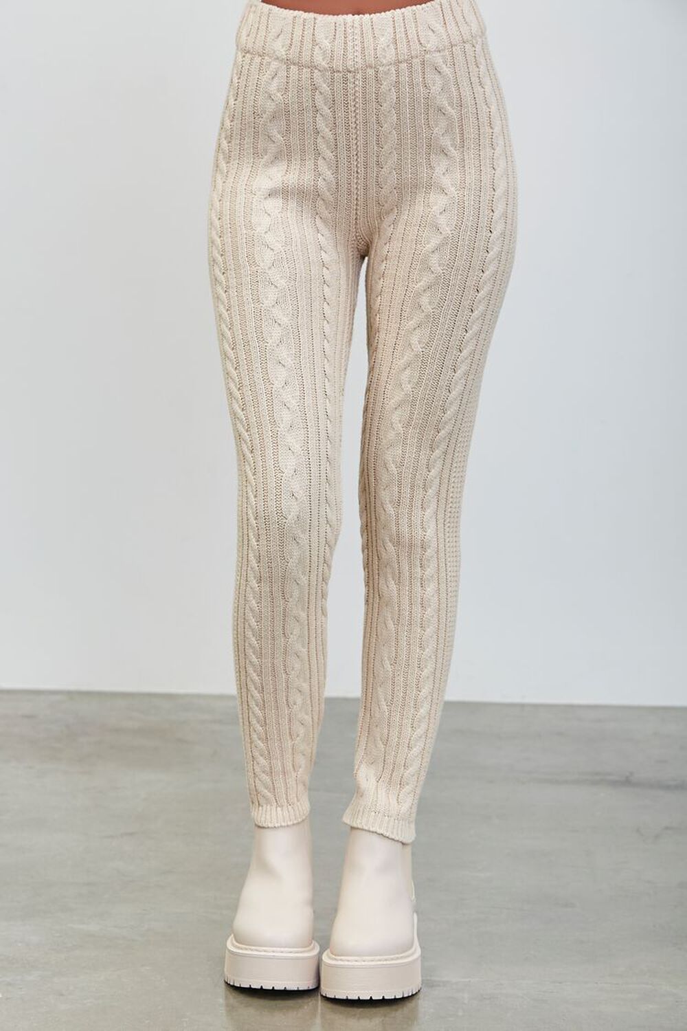 Cream Sweater Knit Leggings