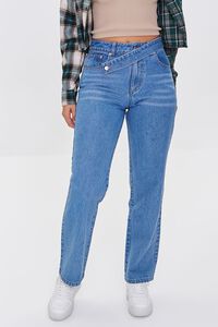 MEDIUM DENIM Crisscross Belt Straight-Leg Jeans, image 2