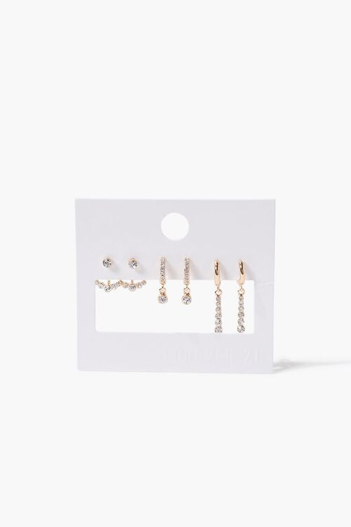 GOLD/CLEAR Assorted Rhinestone Earring Set, image 1