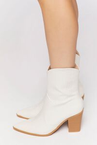 WHITE Faux Croc Cowboy Ankle Boots, image 2