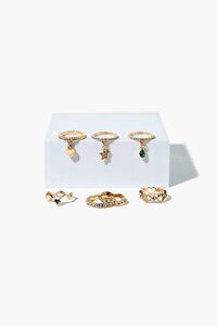 GOLD/CLEAR Assorted Rhinestone & Charm Ring Set, image 1