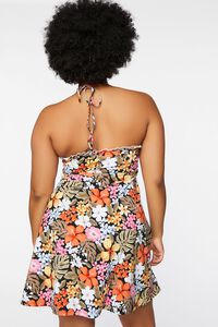 BLACK/MULTI Plus Size Floral Halter Mini Dress, image 3