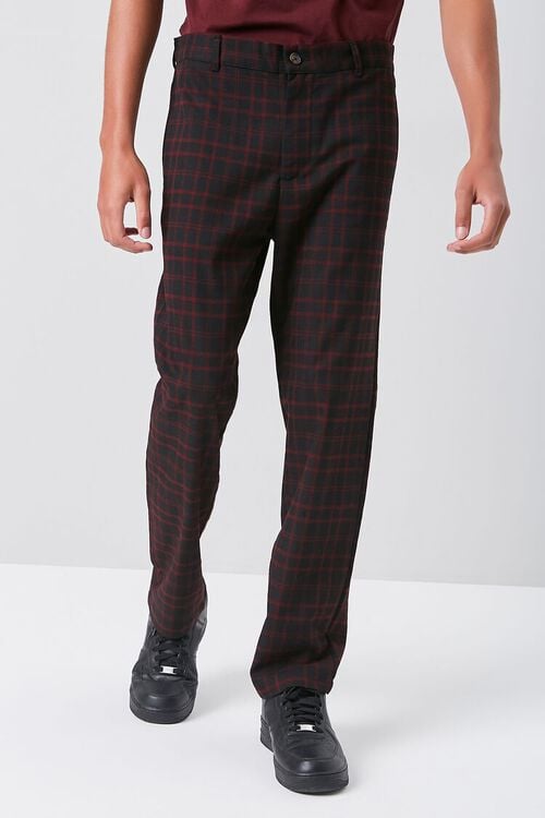 BLACK/RED Plaid Slim-Fit Pants, image 2