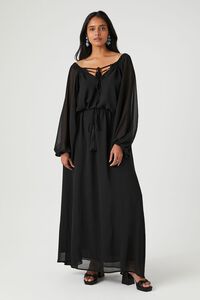 BLACK Organza Tassel Maxi Dress, image 4