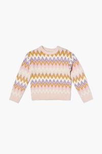 MAUVE/MULTI Girls Chevron Fuzzy-Knit Sweater (Kids), image 1