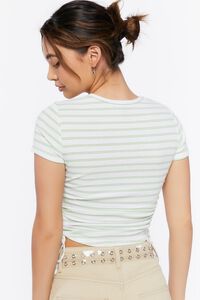 GREEN/CREAM Striped Ruched Cropped Tee, image 3