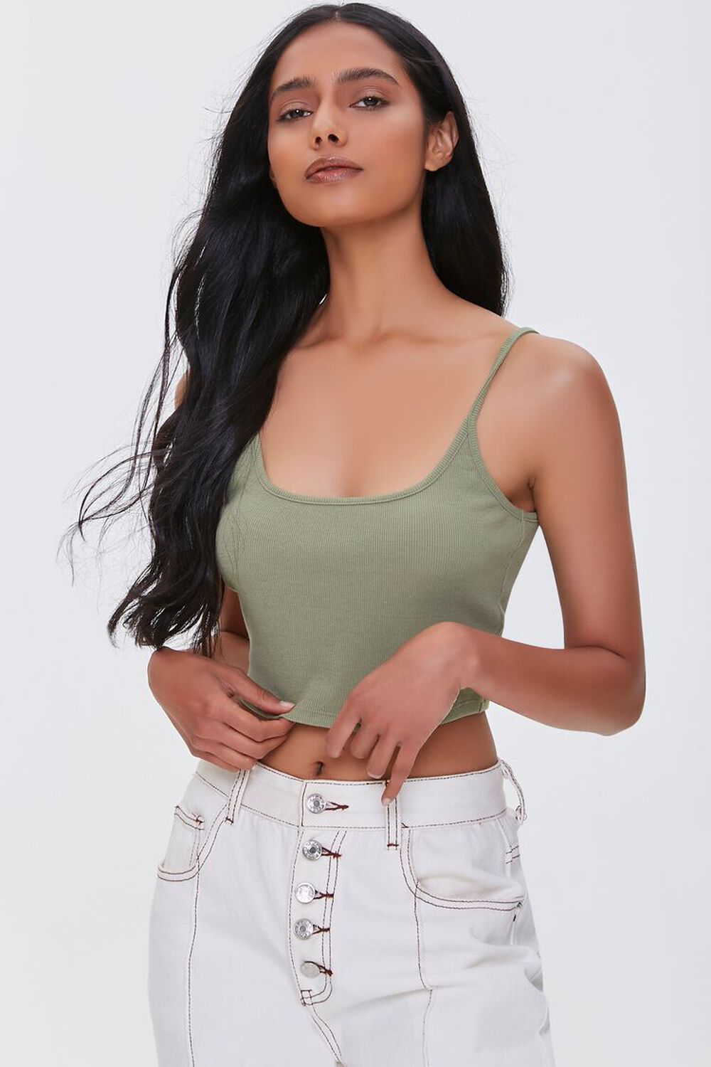 OLIVE Ribbed Cropped Cami, image 1