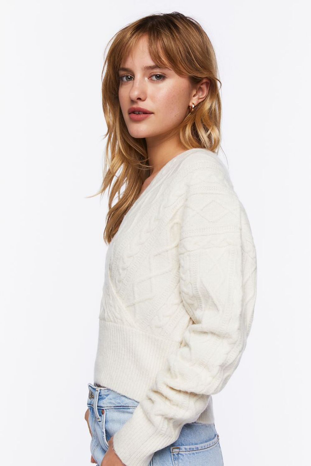 Cable Knit Surplice Sweater, image 2