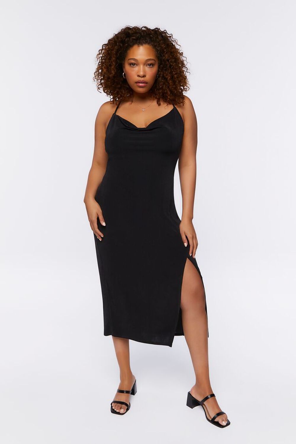 BLACK Plus Size Cowl Neck Midi Dress, image 1